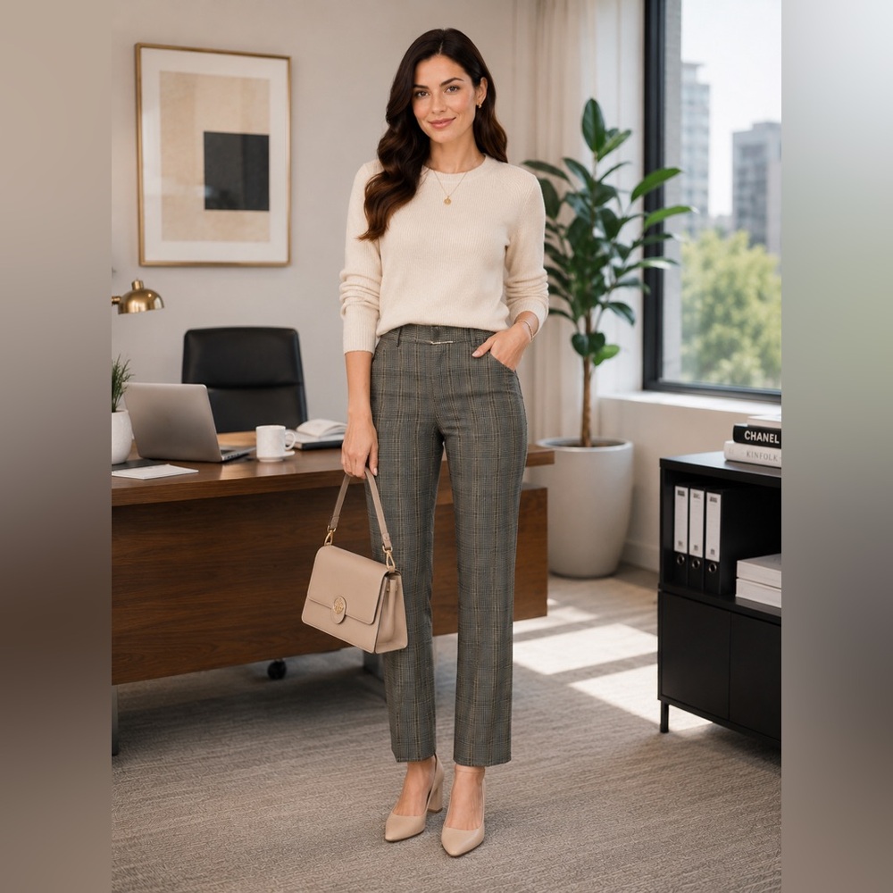 Jules & Leopold Olive Plaid Straight-Leg Dress Pants